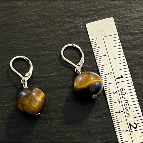 Tigers Eye Bead Latch Back Earrings - Picture 6 of 11